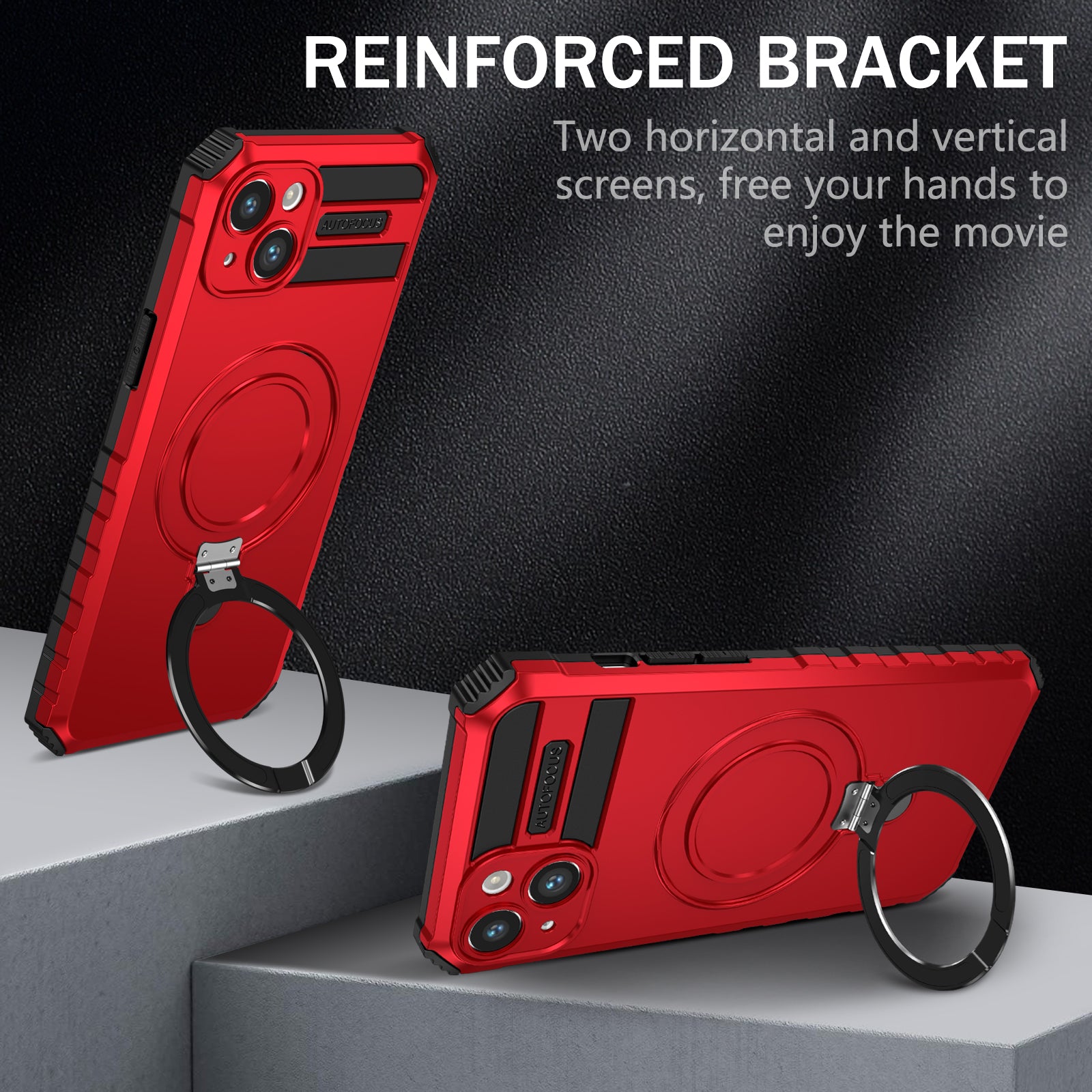 Anti-Drop Phone Cover for iPhone 14 Kickstand Case Compatible with MagSafe Charger TPU+PC Phone Case - Red Anti-Drop Phone Cover for iPhone 14 Kickstand Case Compatible with MagSafe Charger TPU+PC Phone Case - Red